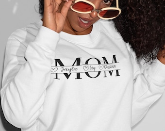 Felpa personalizzata per mamma con nome/i dei bambini, maglione personalizzato per mamma, regalo minimalista per mamma, maglietta regalo per la mamma per lei