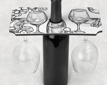 Elegante vassoio portabicchieri da vino per 2 persone / Espositore per bottiglie e bicchieri da vino / Accessorio per cena romantica / Regalo per gli amanti del vino / San Valentino