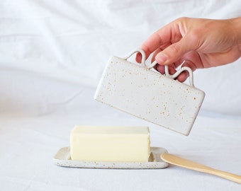 Plato de mantequilla de cerámica / Caja de mantequilla hecha a mano / Plato de mantequilla para servir