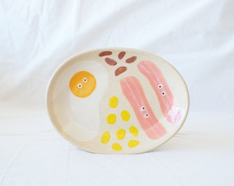 Hand-painted serving plate | Brunch plate | Cute ceramic dish | Housewarming gift