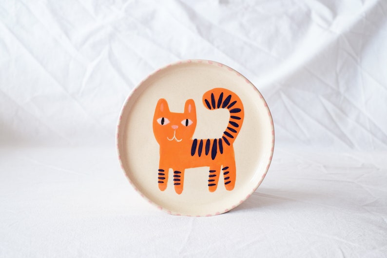 Handmade plates Cute dessert plate Cat