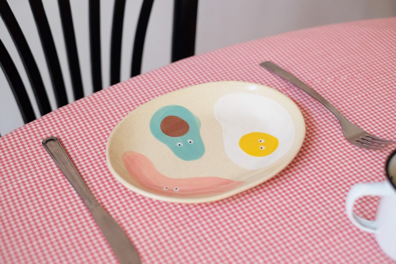 Hand-painted serving plate Brunch plate Cute ceramic dish Housewarming gift image 3