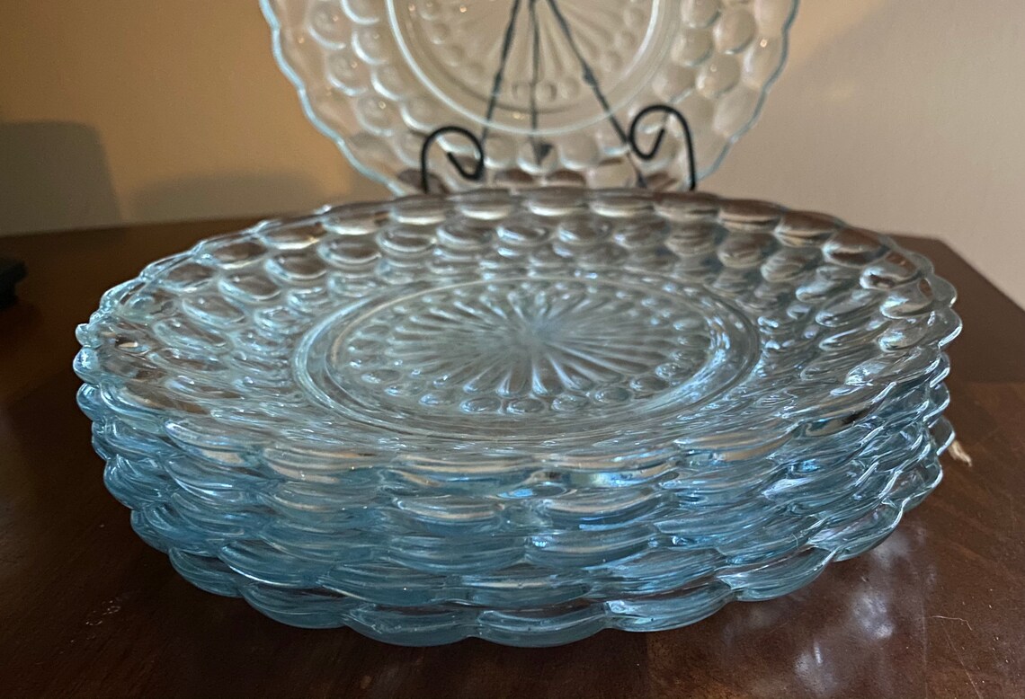 Vintage light blue bubble dessert plates Anchor Hocking 7 inch Etsy