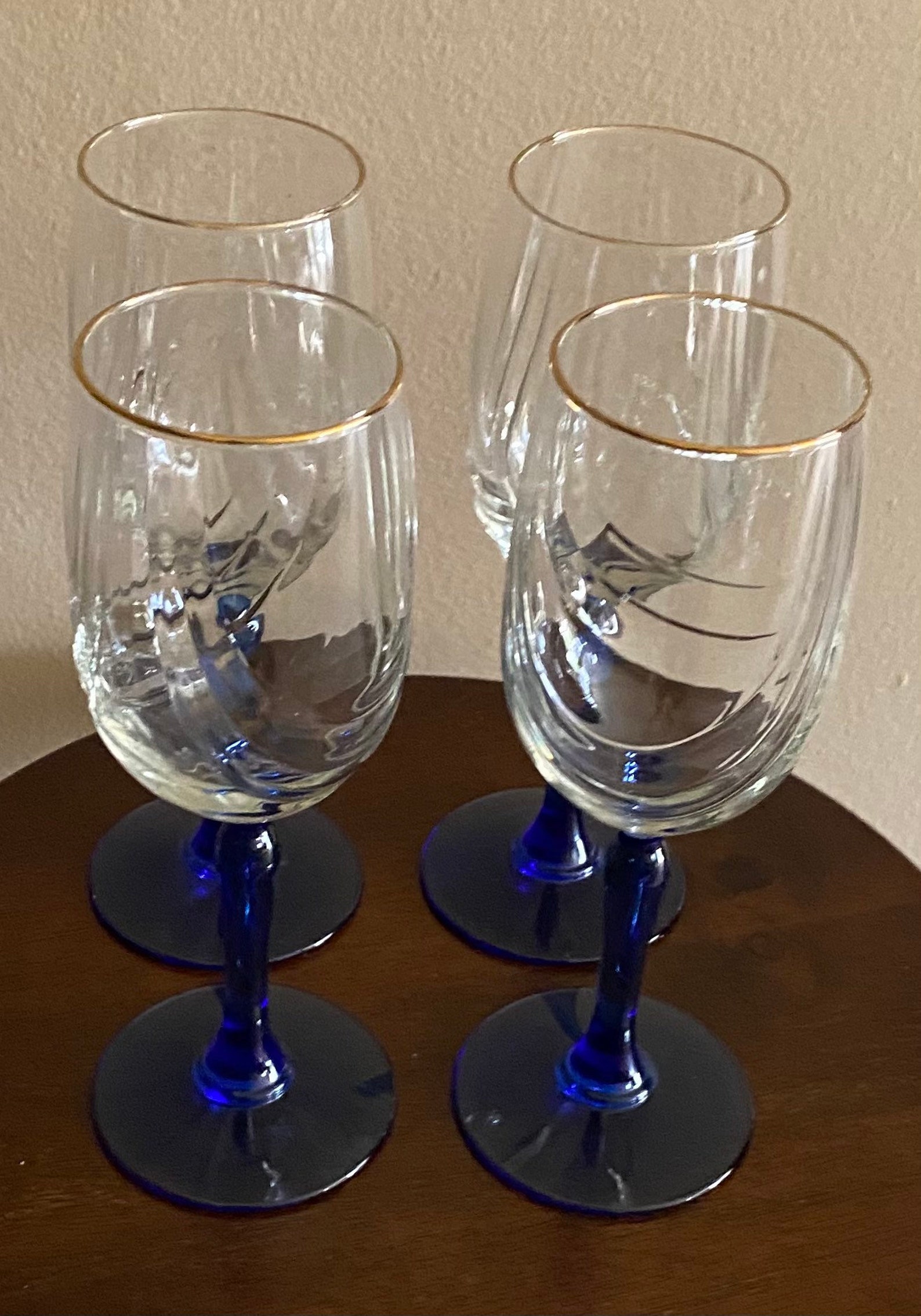 Vintage Lenox Blue Stem Wine Glasses With Gold Trim & Cobalt Etsy