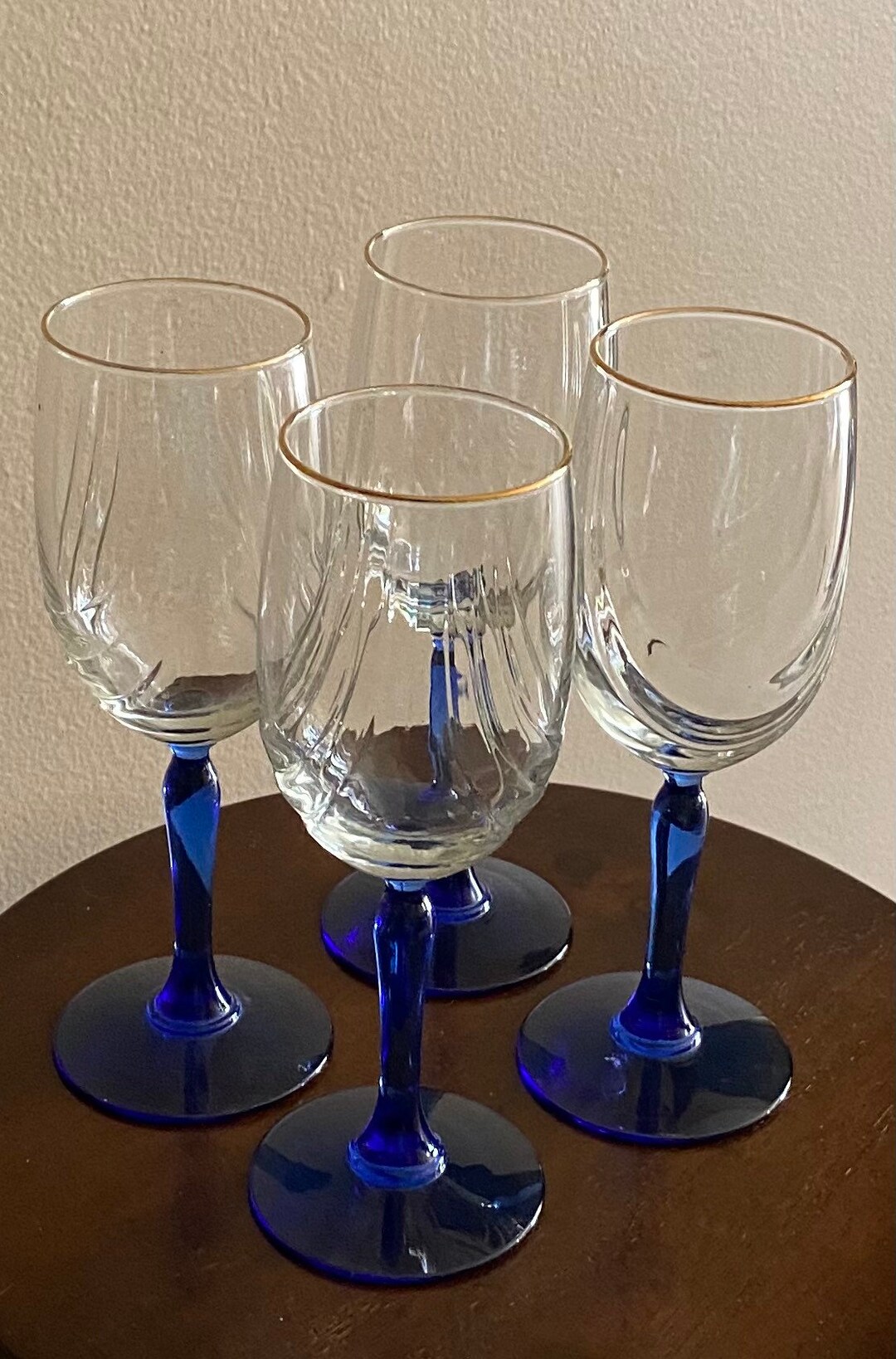 Vintage Lenox Blue Stem Wine Glasses With Gold Trim & Cobalt Etsy