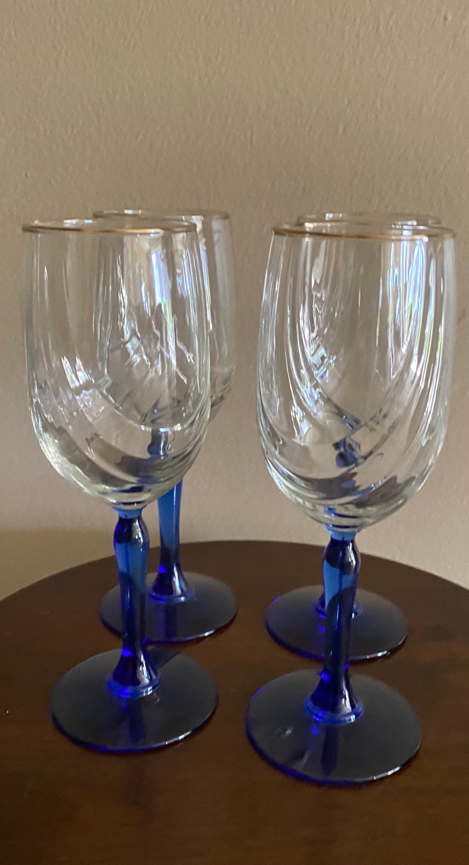 Vintage Lenox Blue Stem Wine Glasses With Gold Trim & Cobalt Etsy