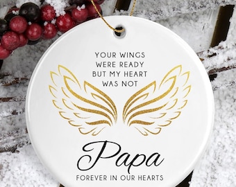 Adorno navideño "En memoria de papá" - "Papá por siempre en nuestros corazones" - Recuerdo de cerámica - Aniversario de la pérdida de papá