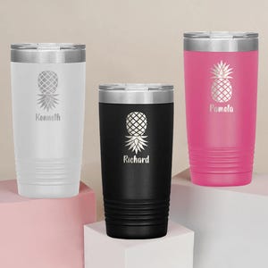 Personalized Pineapple Tumbler, Laser Engraved, Pineapple Gifts, Beach Vacation Cup, Trip Gift, Upside Down Pineapple, Tropical Gift