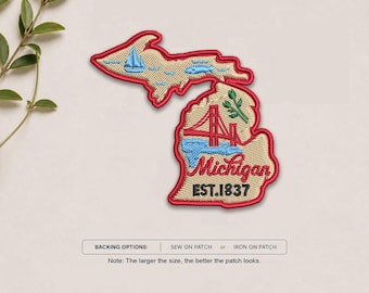 Michigan State Embroidered Patch, Iron On Patch, Sew On Patch, Michigan Souvenir Patch, Travel Gift, Travel Souvenir, State Embroidery Gift