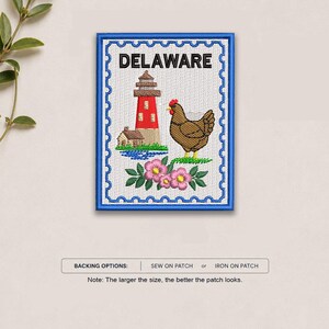 Delaware State Embroidered Patch, Iron On Patch, Sew On Patch, Travel Gift, Travel Souvenir, Lighthouse Chicken Badge, Coastal Souvenir