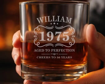 Personalized Aged To Perfection Birthday Custom Engraved Name, Year, Age Whiskey Glass, Custom Whiskey Glass, Birthday Gift