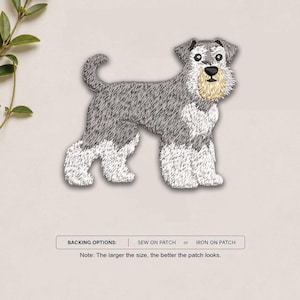 Miniature Schnauzer Iron On Patch, Embroidered Sew On Applique Badge, DIY Dog Decor For Jacket Backpack Hat Jeans Clothing