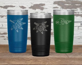 Personalized Dad Fist Bump Kids Names Tumbler, Christmas Gift for Daddy, Engraved Tumbler, Tumbler for Dad, Insulated Travel Mug