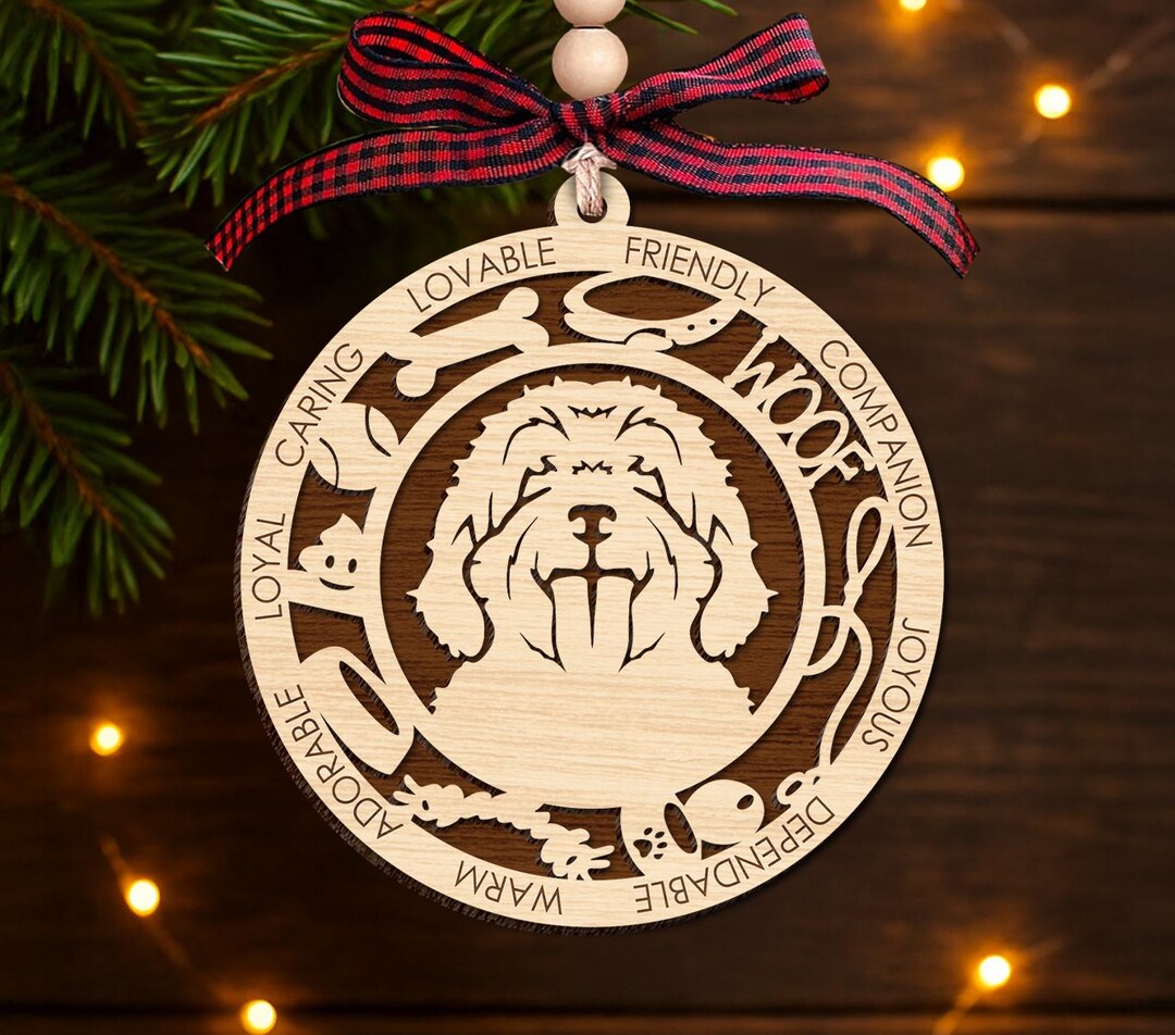 Cockapoo Wooden Ornament - Laser Cut Round Decor With Paw Print and ...