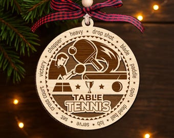 Table Tennis Ornament 2 Layer Wood Design - Theme Holiday Decor For Table Tennis Player - Christmas Tree Keepsake For Ping Pong Lover