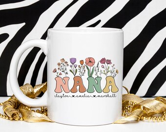 Nana Mug With Kids Names, Personalized Nana Wildflowers Mug, Custom Flower Name Mug, Gift For Mom, Mother's Day Gift, Grandkids Names Mug