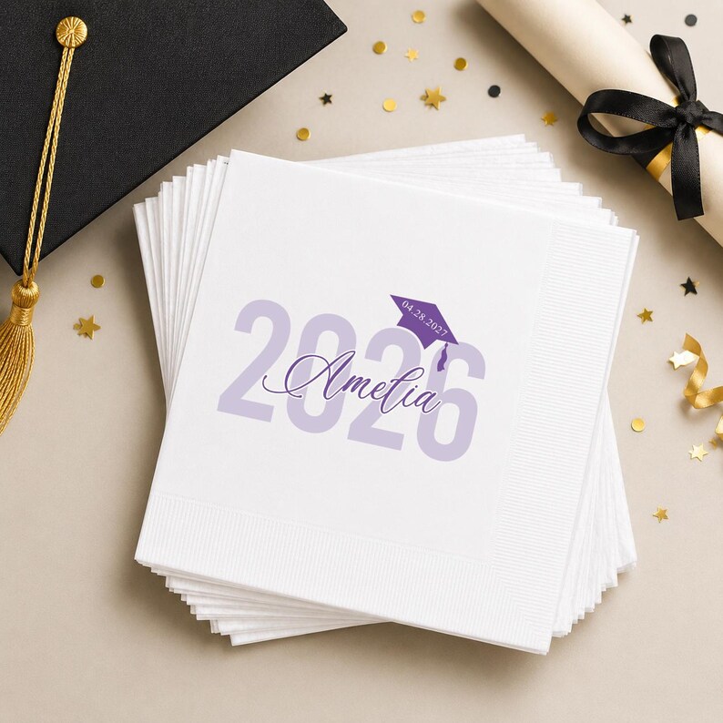 Personalized Graduation Napkins, Class of 2026 Custom Cocktail Napkins ...