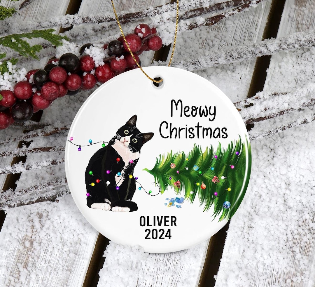 Tuxedo Cat Christmas Ornament, Personalized Meowy Christmas Ornament ...