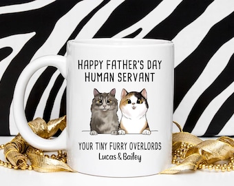 Personalized Cat Mug, Happy Fathers Day Human Servant, Custom Cat Dad Mug, Cat Dad Gift, Funny Cat Mug, Fathers Day Gift for Cat Daddy