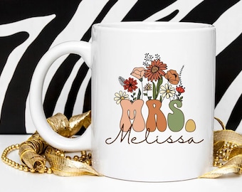 Wildflowers Mrs Mug, Personalized Mrs Gift, Bride To Be Gift Mug, Custom Gift For Bride Mug, Wedding Gift, Bridal Shower Gift, Bridal Gift