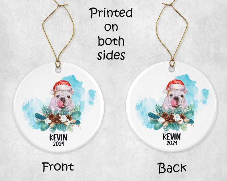 Personalized Bulldog Christmas Ornament, Cute Bulldog Ornament, Bulldog