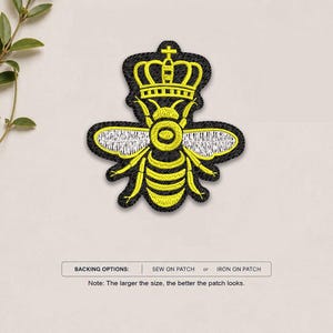 Yellow Black Queen Bee Patch, Crowned Bee Embroidered Iron On Patch, Iron On Patch, Sew On Patch, Cute Insect Applique Decor Gift