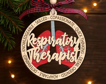 Respiratory Therapist Wooden Ornament 2 Layer - Christmas Tree Hanging Decoration - Rustic Farmhouse Holiday Ornament - Wood Ornament