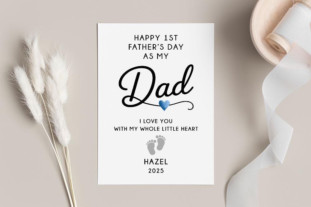 Personalized Happy 1st Fathers Day Daddy Card, Custom 1st Fathers