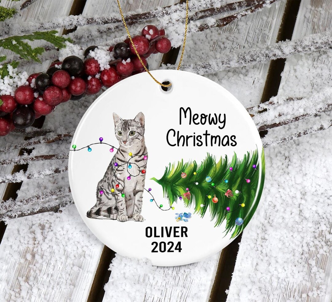 Tabby Cat Christmas Ornament, Personalized Meowy Christmas Ornament ...
