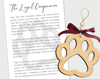 Paw Print Ornament - The Loyal Companion Story Card - Wooden Dog Paw Design - Symbol of Love Loyalty and Companionship