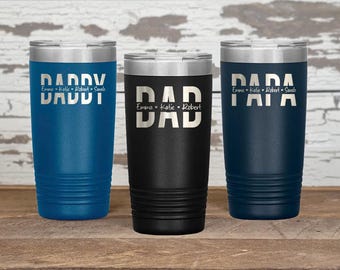 Personalized Dad Tumbler With Kids Names Tumbler, Dad Tumbler, Dad Gift From Kids, Dad Cup, Engraved Tumbler, Insulated Travel Mug