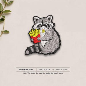 Funny Raccoon French Fries Patch, Iron On Patch, Sew On Patch, Embroidered Raccoon Applique, Cute Food Lover Badge, Jacket, Hat, Backpack