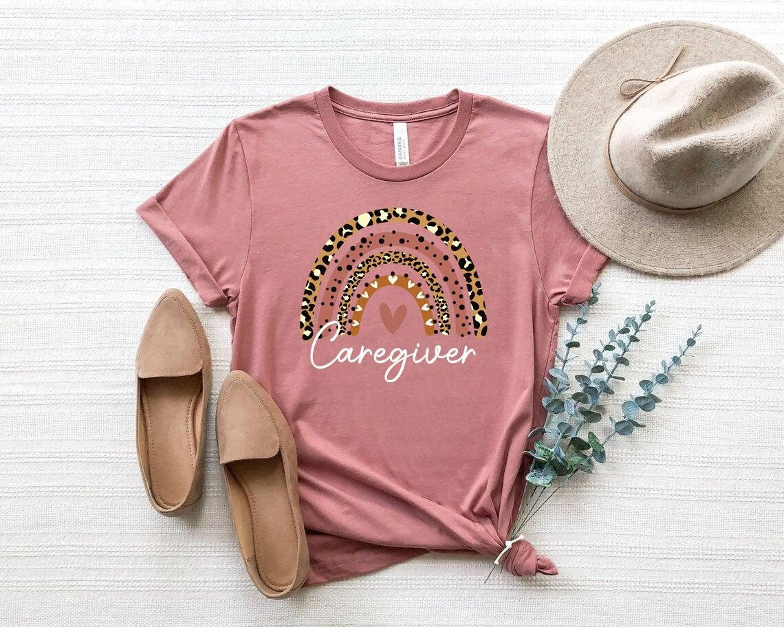 Caregiver Shirts, Vintage Boho Caregiver Rainbow Sweatshirt, Leopard Rainbow Caregiver Shirt, Gift Caregiver