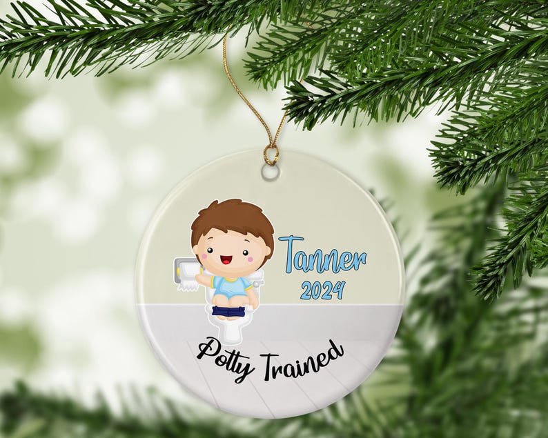 Boys Potty Training Personalized Christmas Ornament, Little Boy Potty