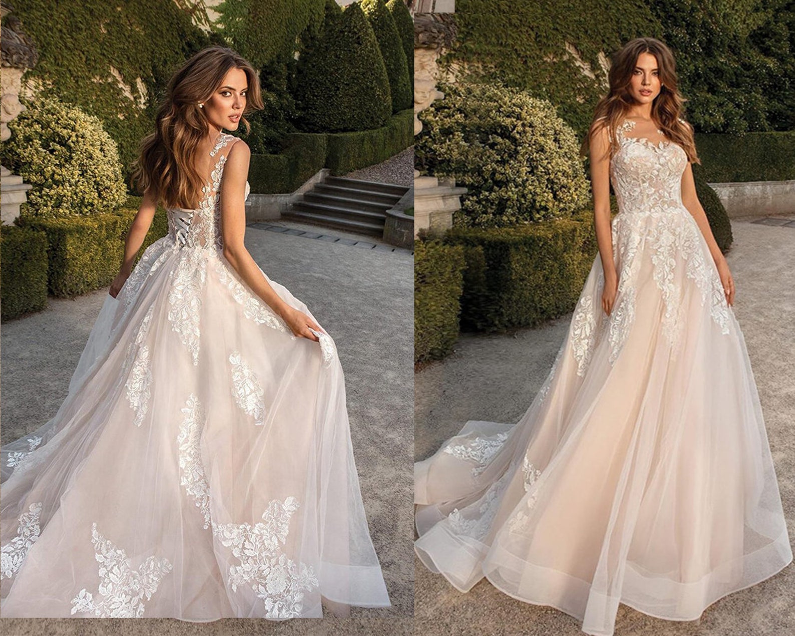 Champagne Wedding Dress Boho Sleeveless Lace Beach Wedding | Etsy