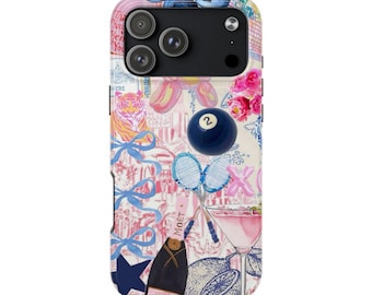 Collage Phone Case, Pink Blue Vibrant Protective Accessory, Lexan Plastic Shell