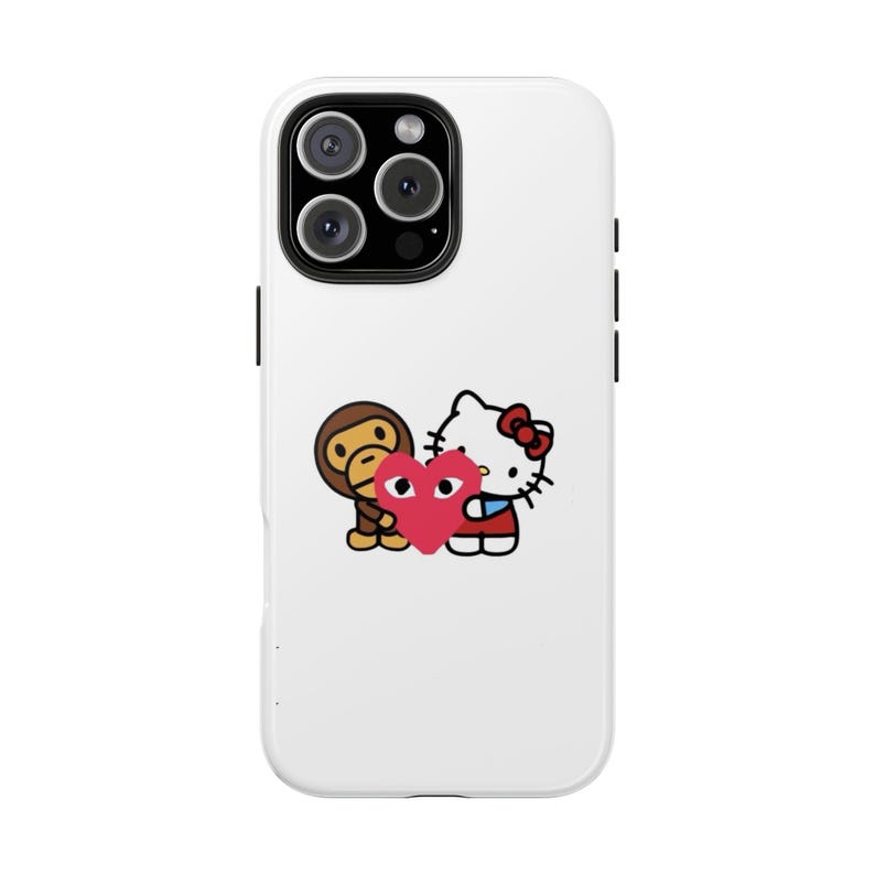 Kawaii Phone Case, Hello Kitty and Bape Collab, Cute iPhone Cover, Trendy Protective Case, Streetwear Accessories image 1