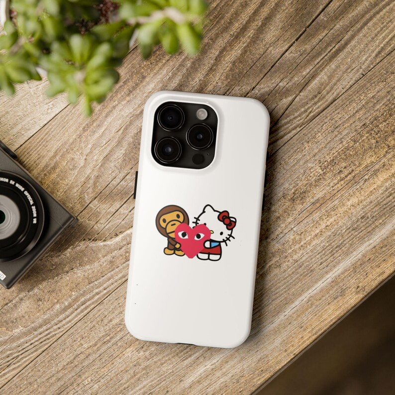 Kawaii Phone Case, Hello Kitty and Bape Collab, Cute iPhone Cover, Trendy Protective Case, Streetwear Accessories image 4