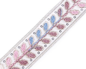 Border woven ribbon with leaves width 38 mm