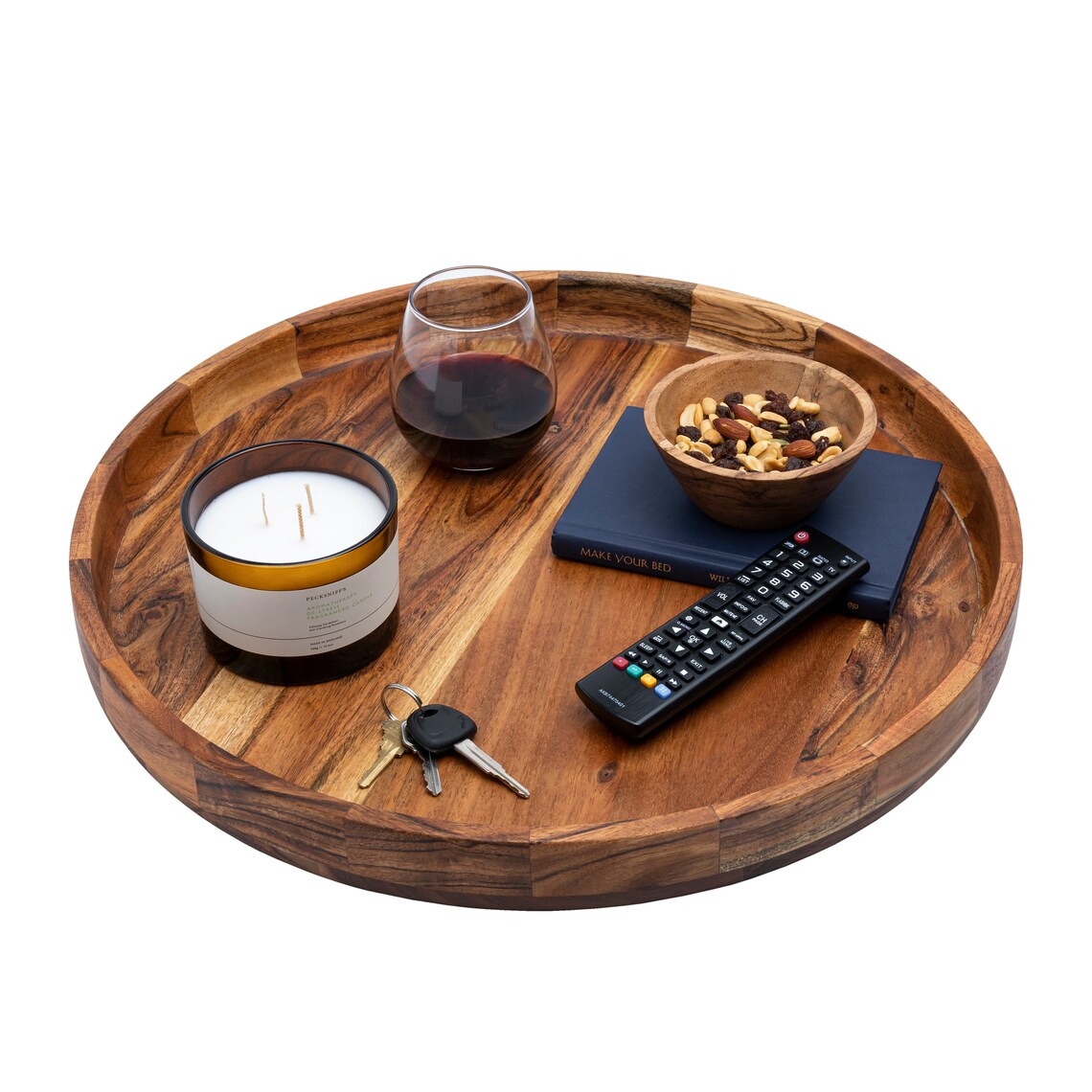 Round Ottoman Tray-large Round Serving Tray-acacia Oversized - Etsy