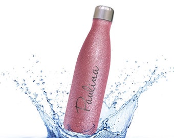 Personalisierbare Glitzer Trinkflasche Edelstahl – 0,5 liter - auslaufsichere, thermoisolierte Wasserflasche - ewig warme/kühle Getränke