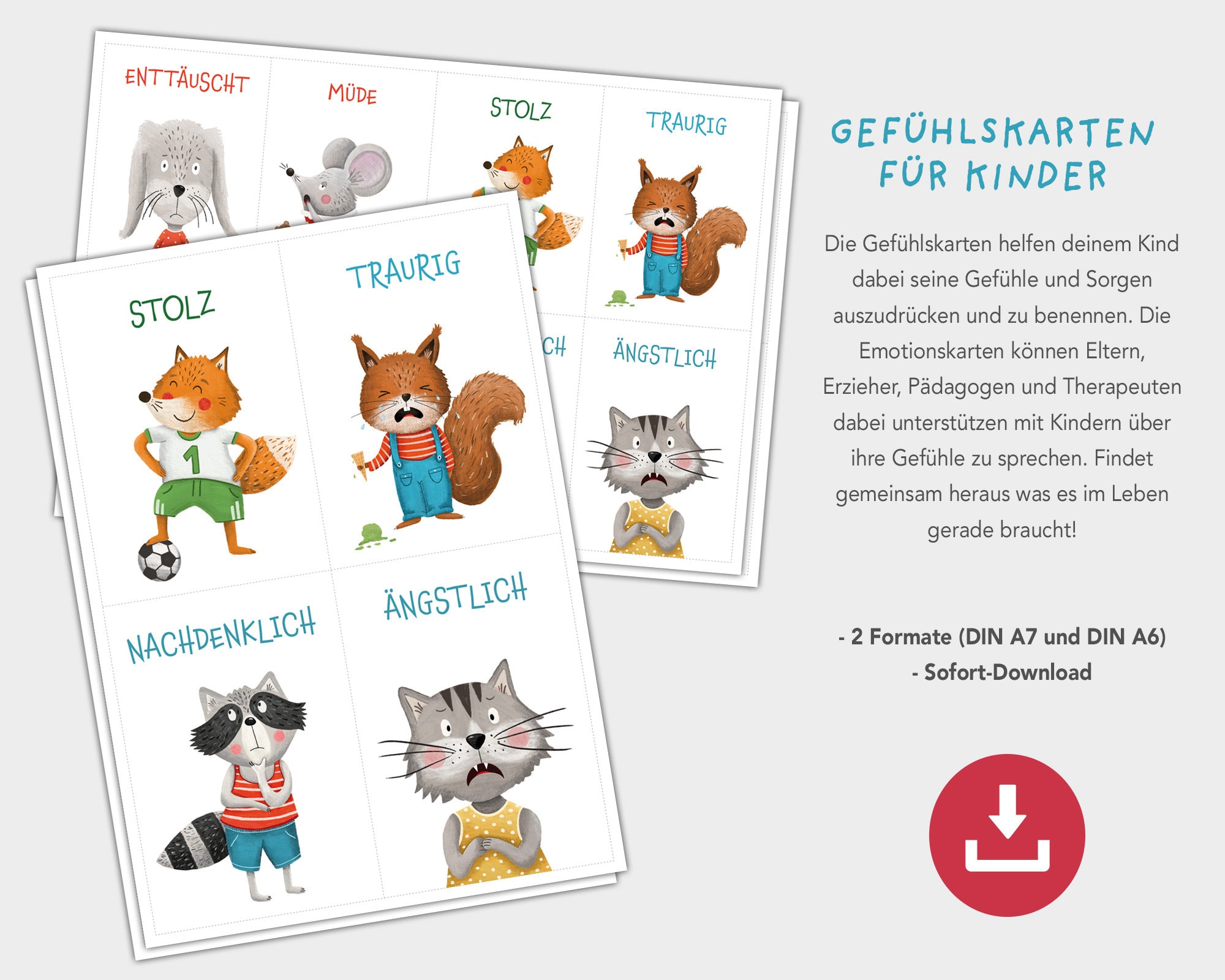 Rüsselfuchs Set 40 Carte Dei Sentimenti Per Bambini - Illustrate A Mano, In Tedesco, Per Scuola E Asilo, Formato DIN A7, Cartoncino 400g - 2