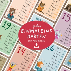 grandes cartas de tabuada de multiplicação PDF | A grande tabuada para imprimir | 1x1 crianças | Formato DIN A6 | Download