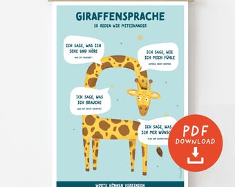 Nonviolent Communication Poster for Children – Giraffe Language (NVC) PDF Download | Classroom, School, Therapy | DIN A4, A3, A2