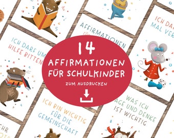 14 Affirmationskarten Schule PDF | Affirmationskarten Kinder ausdrucken | Kartenformat A7 | Mutmacher Kinder | Affirmationen Schule Download