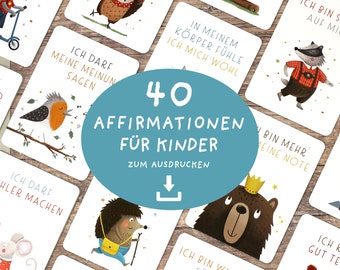 40 bevestigingskaarten voor kinderen PDF | Aanmoedigingskaarten om uit te printen | Kaartformaat DIN A7 en A6 | Affirmatiekaarten voor kinderen | Downloaden