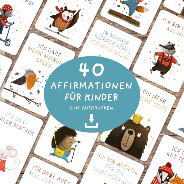 40 Affirmationskarten für Kinder PDF | Mutmachkarten zum Ausdrucken | Kartenformat DIN A7 und A6 | Affirmationskarten Kinder | Download