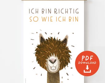 Alpaca Children's Affirmation Poster – I am perfect just the way I am | PDF Download | Children's Room Decor Self-Love | DIN A4 A3 A2