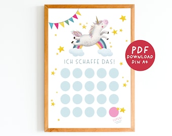 Unicorn reward board, child reward board PDF, children's reward plan, you can do it, potty training, pacifier fairy, DIN A4 download