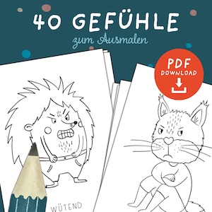 Feelings cards coloring page to print | Feelings cards children download | Feelings coloring pages PDF | Feelings cards 40-page PDF